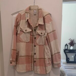 Plaid Button-Up Jacket - Pink and Cream